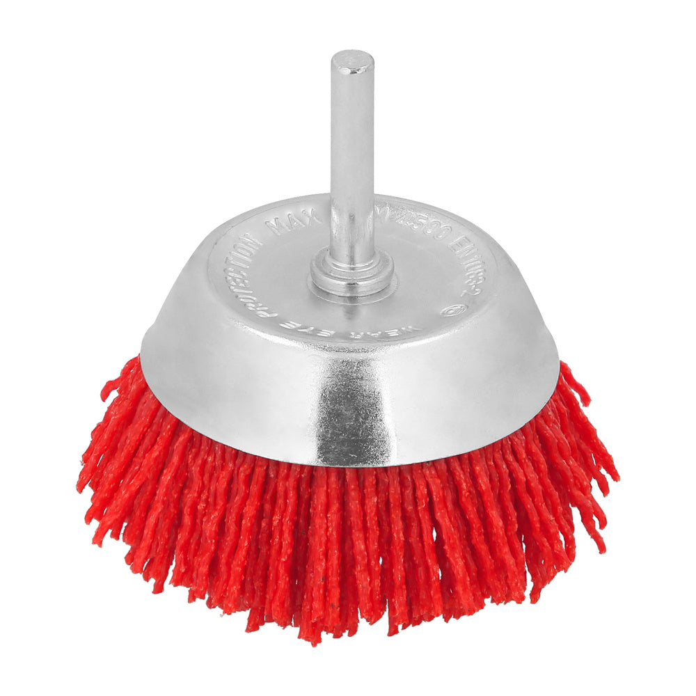Escova de nylon tipo copo ø 75 mm. 1/4". Escova de lixar em nylon. Escova para berbequim em nylon, escova de arame abrasivo em nylon