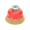 Escova de copo com arame de aço latonado rosca M14, ø 65 mm arame de ø 0,30 mm