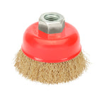 Escova tipo copo com arame de aço latonado rosca M14, Ø 100 mm arame de Ø 0,30 mm