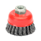 Escova tipo copo com arame de aço entrançado rosca M14, ø 100 mm arame de ø 0,50 mm