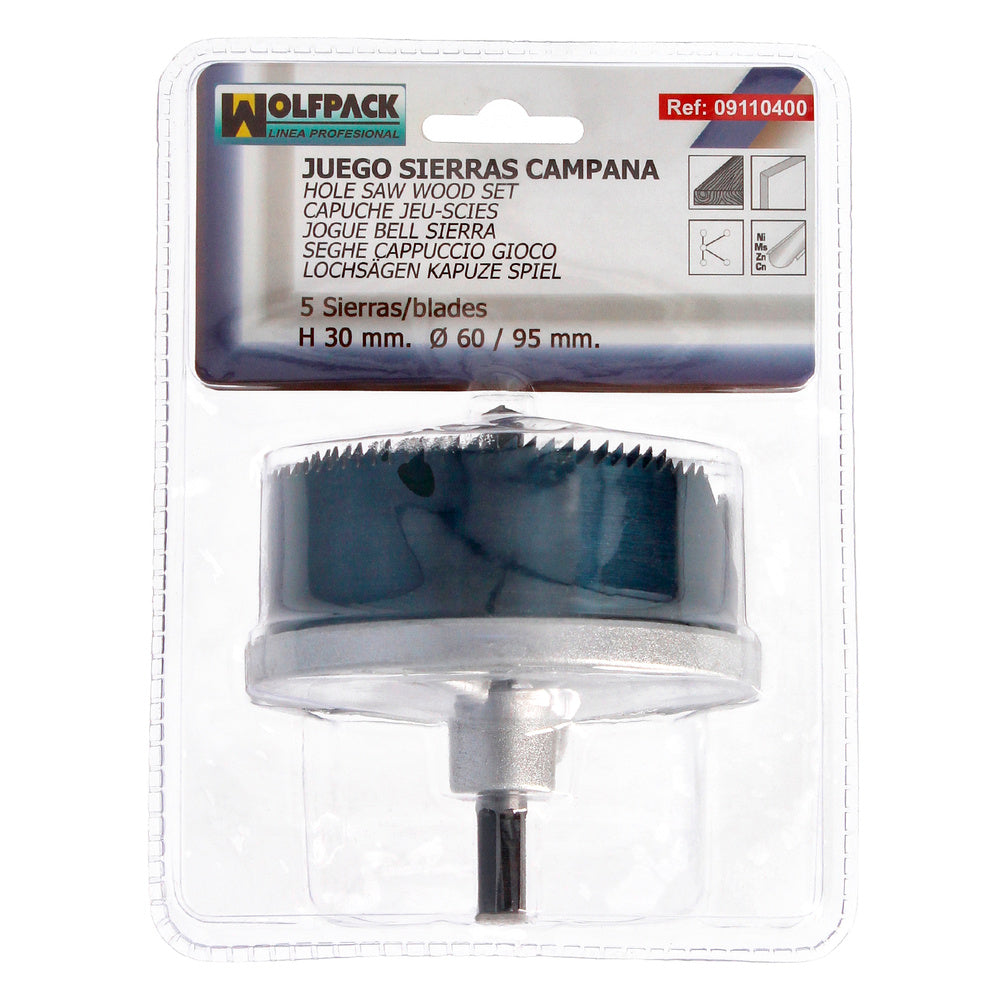 Juego sierras campana 30 mm ø 60/95 mm 5 piezas