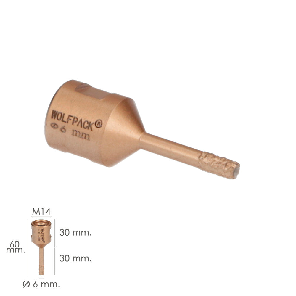 Coroa de diamante para rebarbadora ø 6 mm conexão rosca m14. Corte a seco