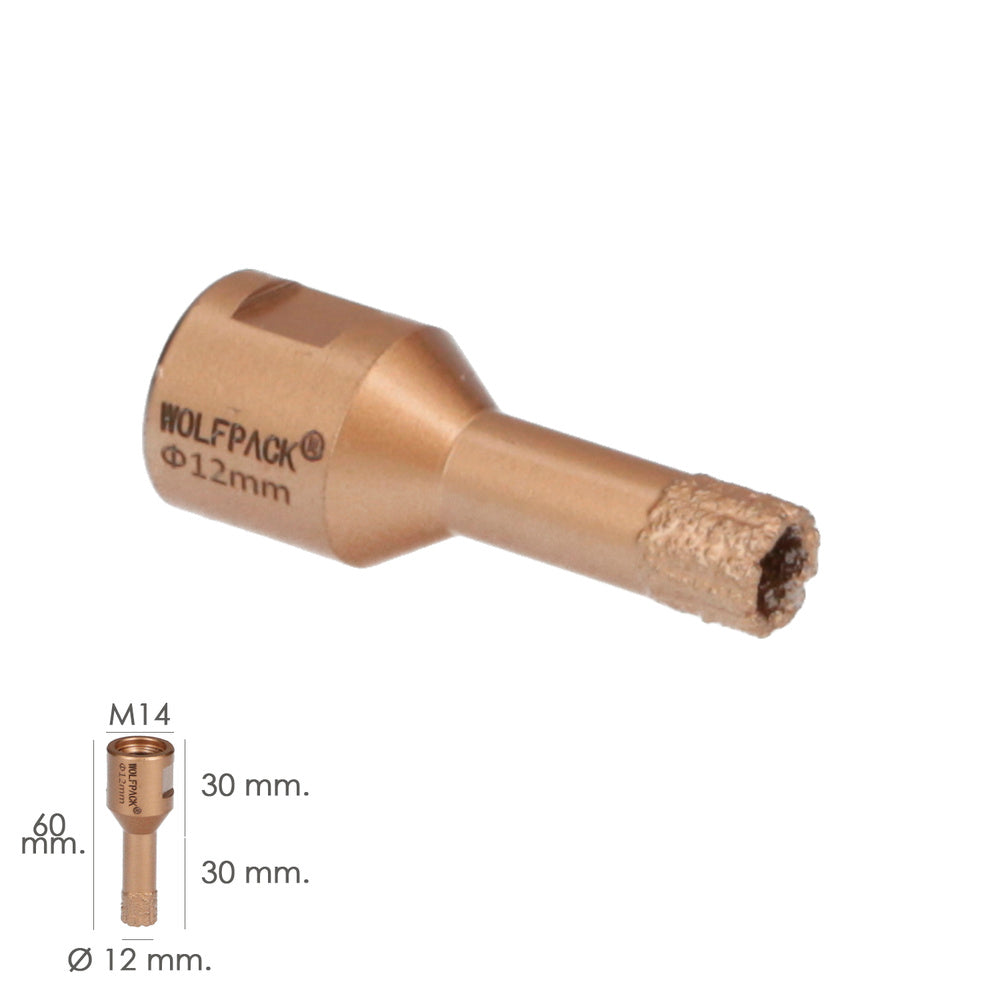 Coroa diamantada para rebarbadora ø 12 mm conexão rosca m14. Corte a seco