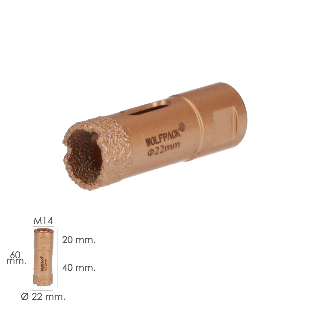 Coroa de diamante para rebarbadora ø 22 mm ligação rosca m14. Corte a seco