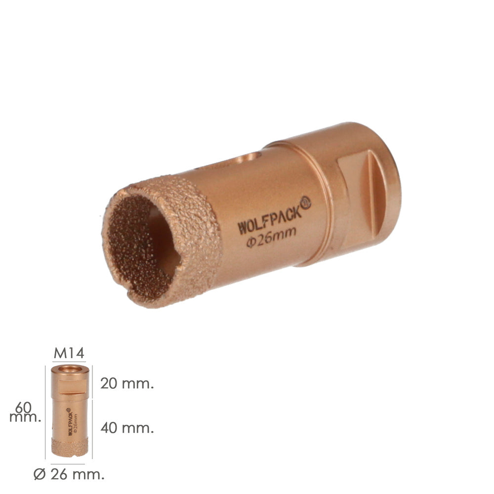 Coroa diamantada para rebarbadora ø 26 mm ligação rosca m14. Corte a seco