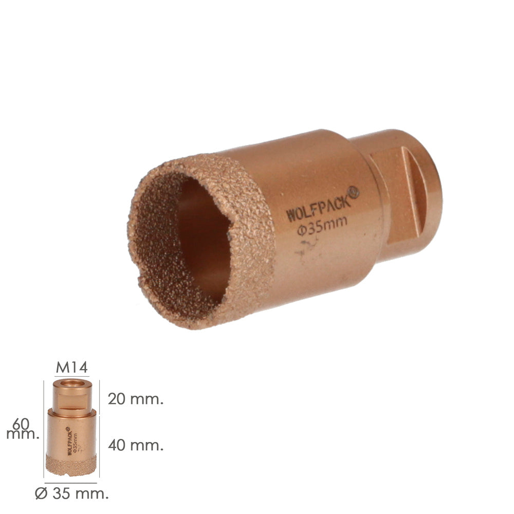 Corona diamante para amoladora ø 35 mm conexión rosca m14. Corte seco