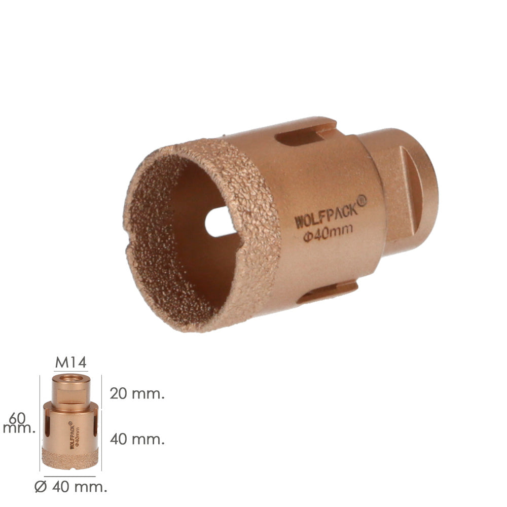Coroa diamantada para rebarbadora ø 40 mm ligação rosca m14. Corte a seco