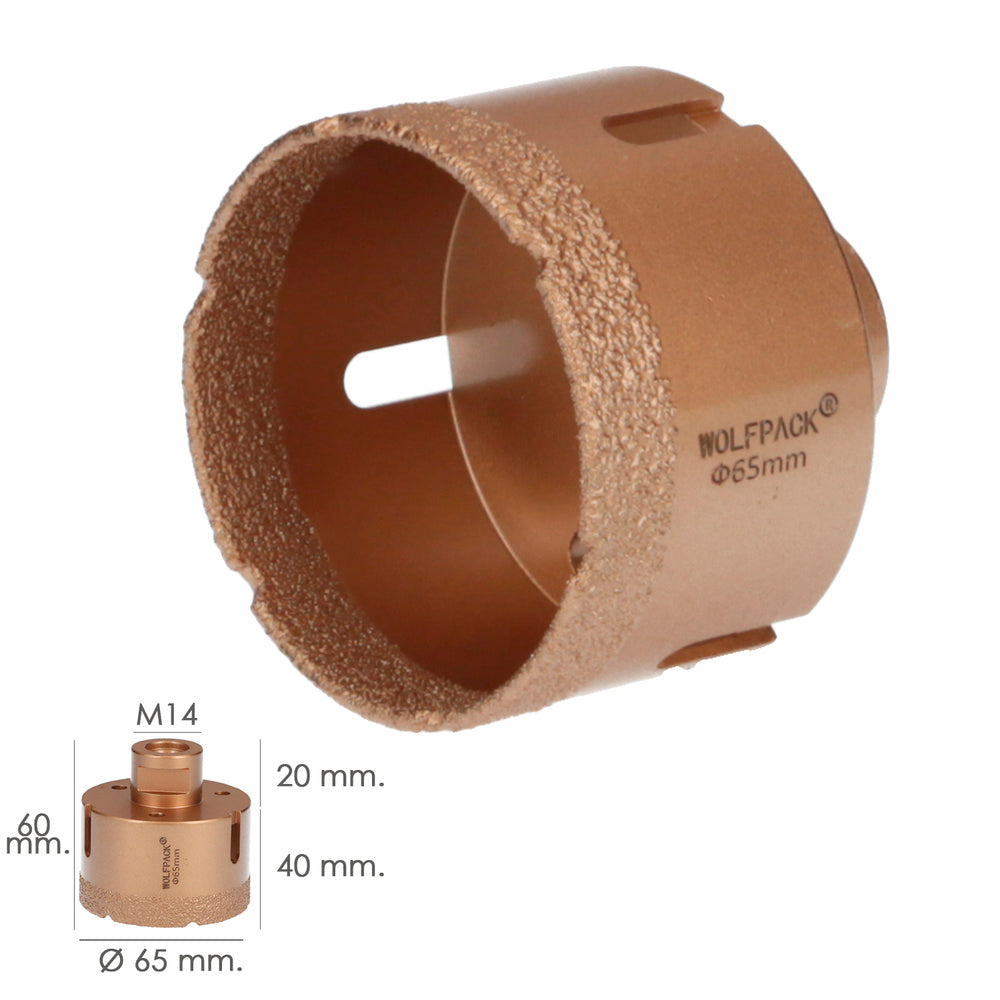 Corona diamante para amoladora ø 65 mm conexión rosca m14. Corte seco