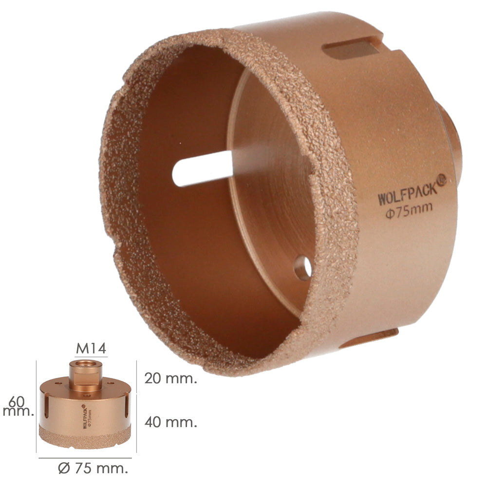 Coroa diamantada para rebarbadora ø 75 mm ligação rosca m14. Corte a seco