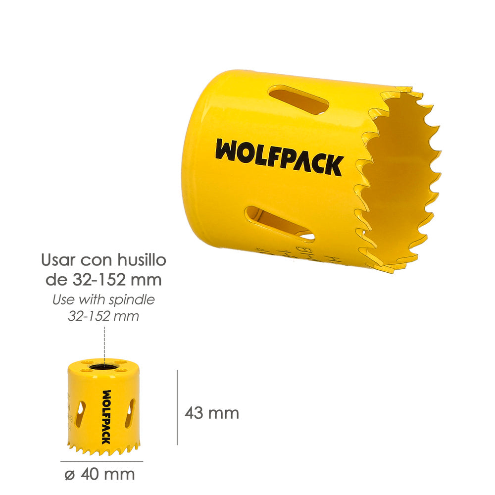Corona sierra bimetal ø 40 mm templado termico, base reforzada. Corona madera, broca agujeros madera, acero, hierro, plásticos