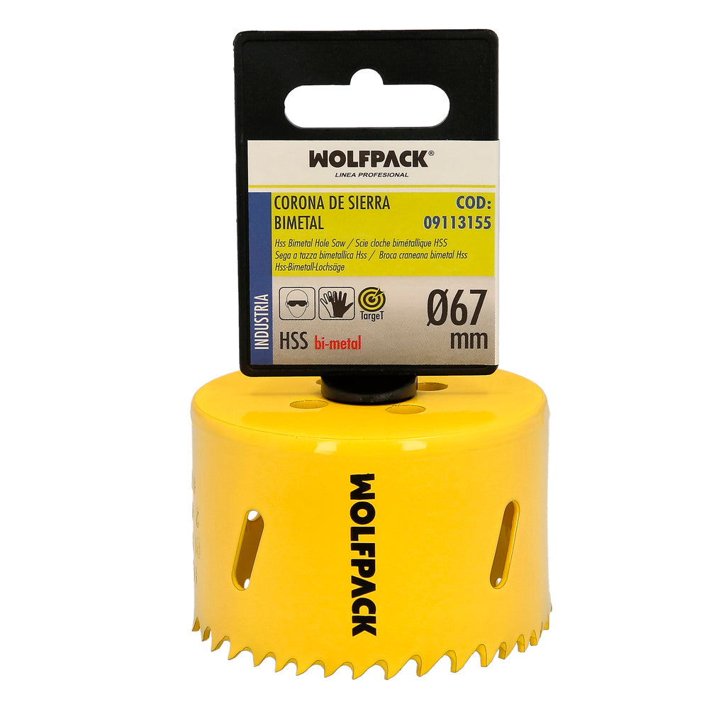 Coroa de serra bimetálica ø 67 mm temperada termicamente, base reforçada. Coroa para madeira, broca para buracos em madeira, aço, ferro, plásticos