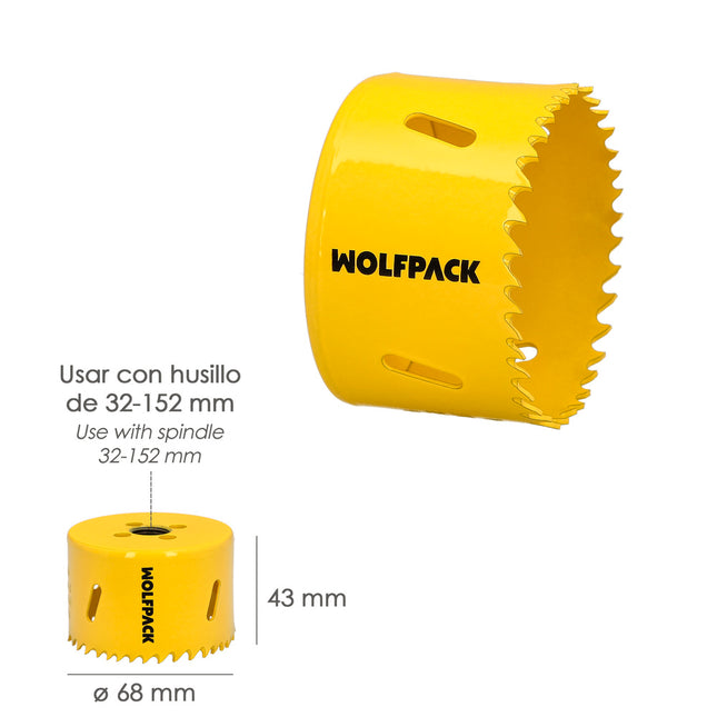 Corona sierra bimetal ø 68 mm. templado térmico, base reforzada. corona madera, broca agujeros madera, acero, hierro, plásticos