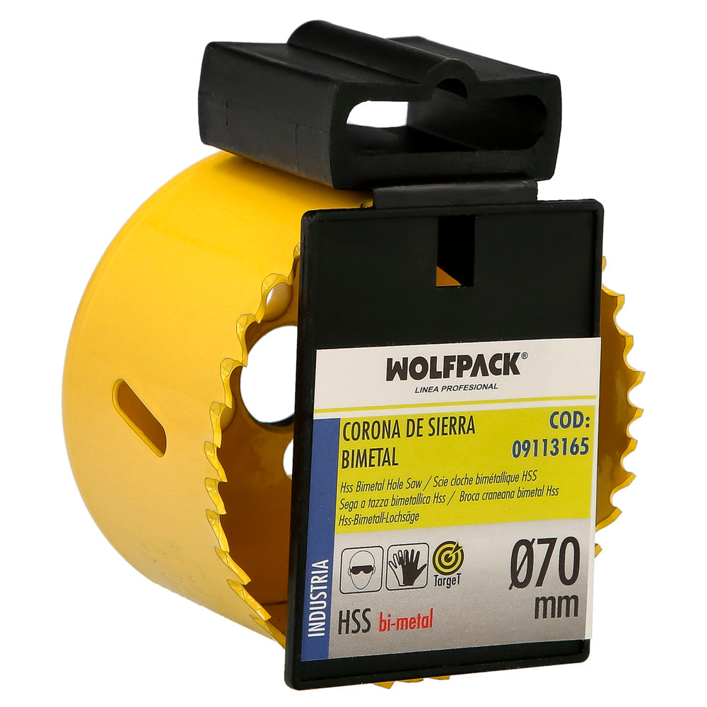 Coroa serra bimetálica ø 70 mm temperada termicamente, base reforçada. Coroa para madeira, broca para madeira, aço, ferro, plásticos