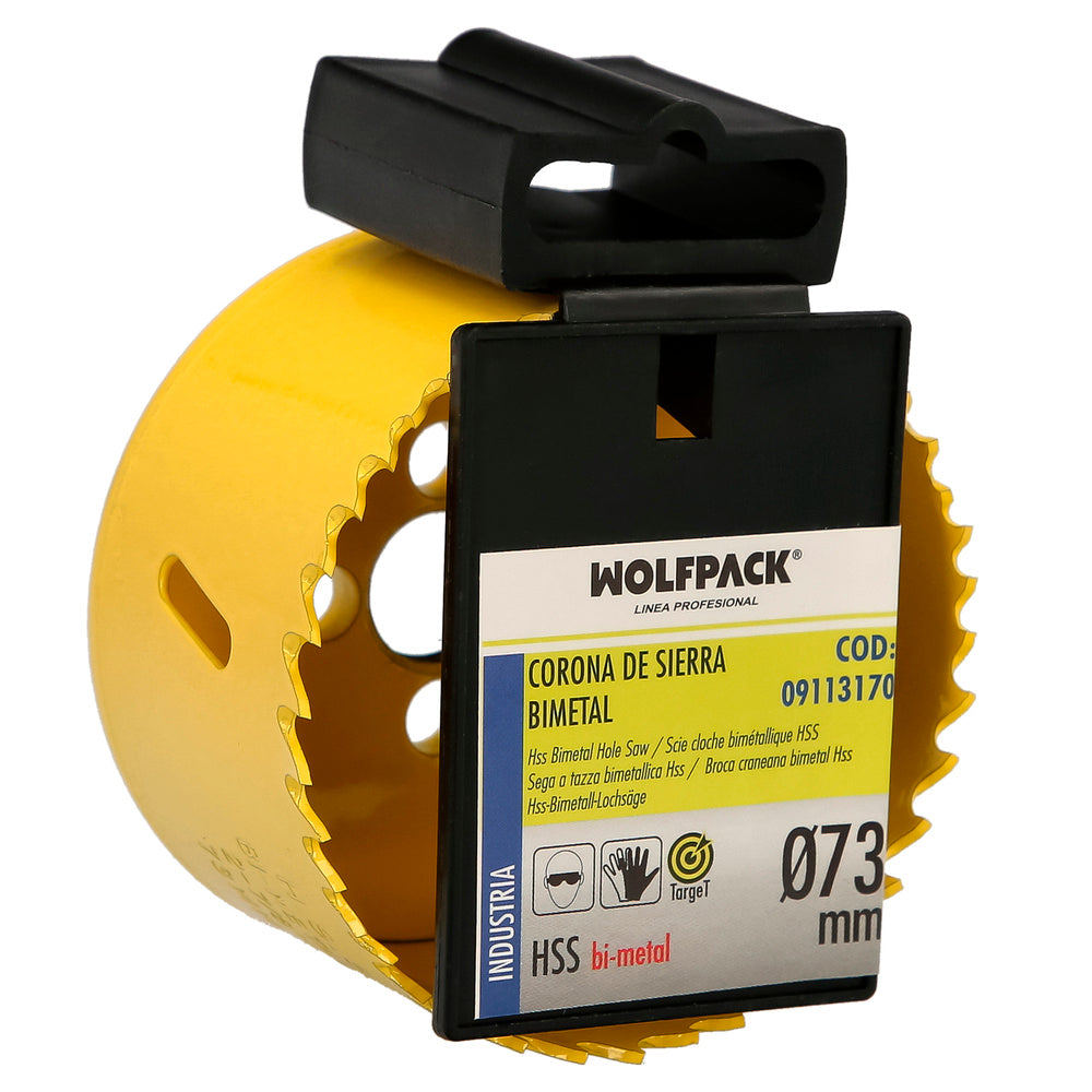 Serra copo bimetálica ø 73 mm temperada termicamente, base reforçada. Serra copo para madeira, broca para madeira, aço, ferro, plásticos