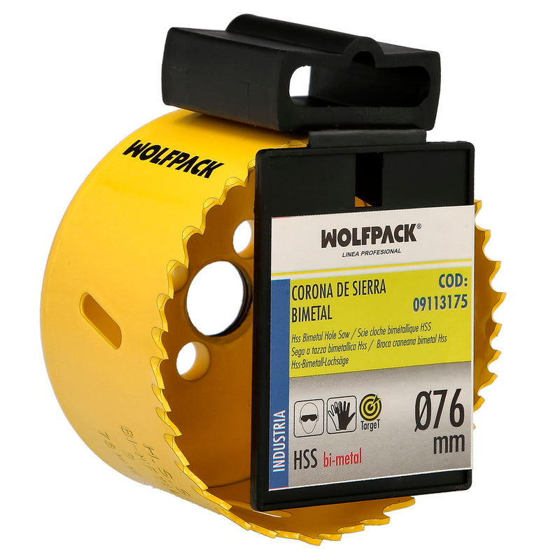 Corona sierra bimetal ø 76 mm. templado térmico, base reforzada. corona madera, broca agujeros madera, acero, hierro, plásticos