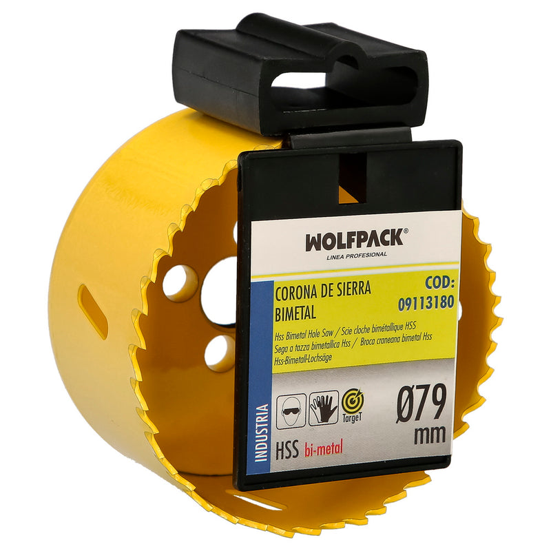 Corona sierra bimetal ø 79 mm. templado térmico, base reforzada. corona madera, broca agujeros madera, acero, hierro, plásticos
