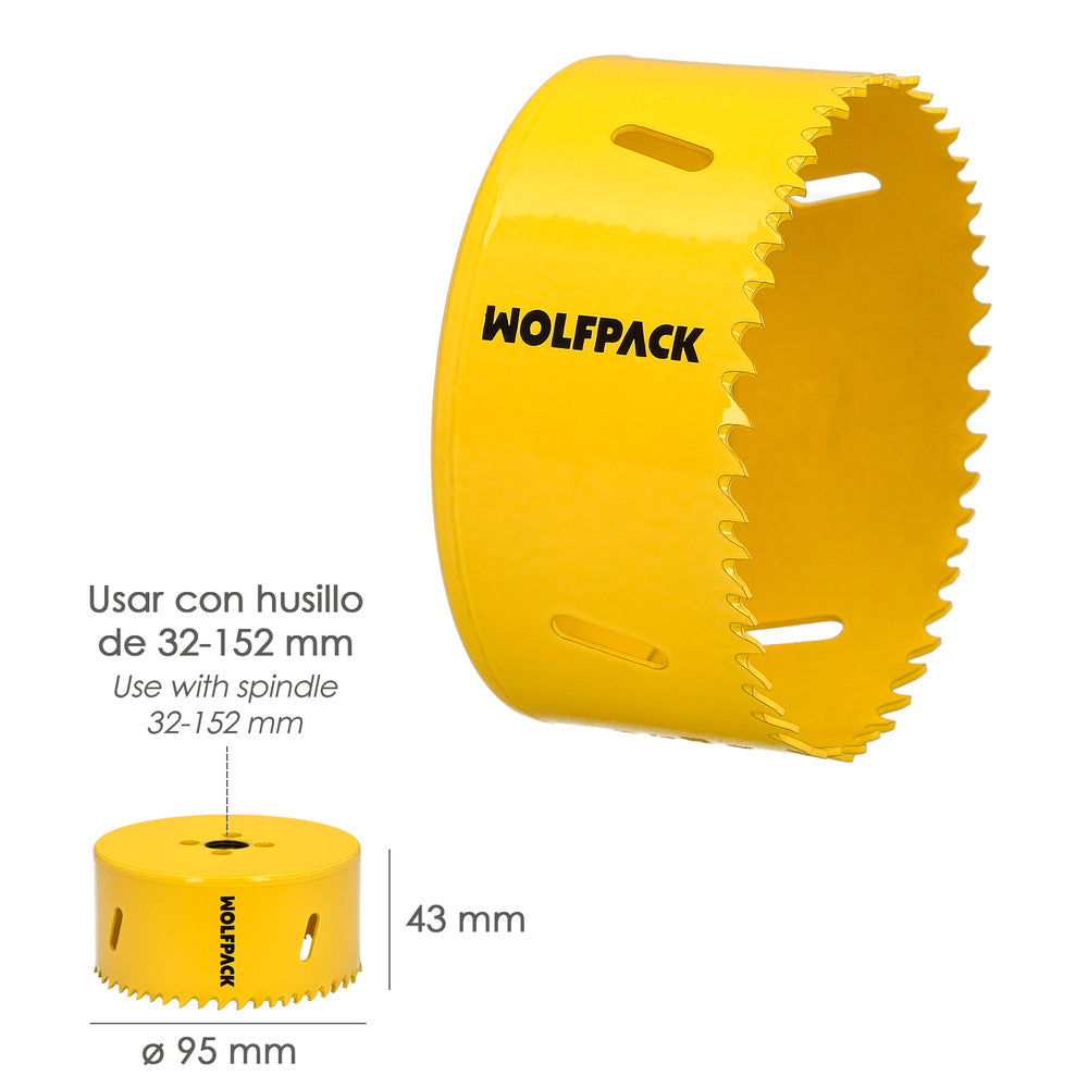 Corona sierra bimetal ø 95 mm templado termico, base reforzada. Corona madera, broca agujeros madera, acero, hierro, plásticos