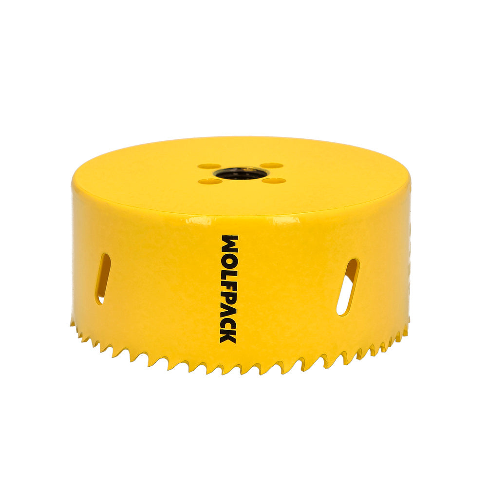 Corona sierra bimetal ø 98 mm templado termico, base reforzada. Corona madera, broca agujeros madera, acero, hierro, plásticos