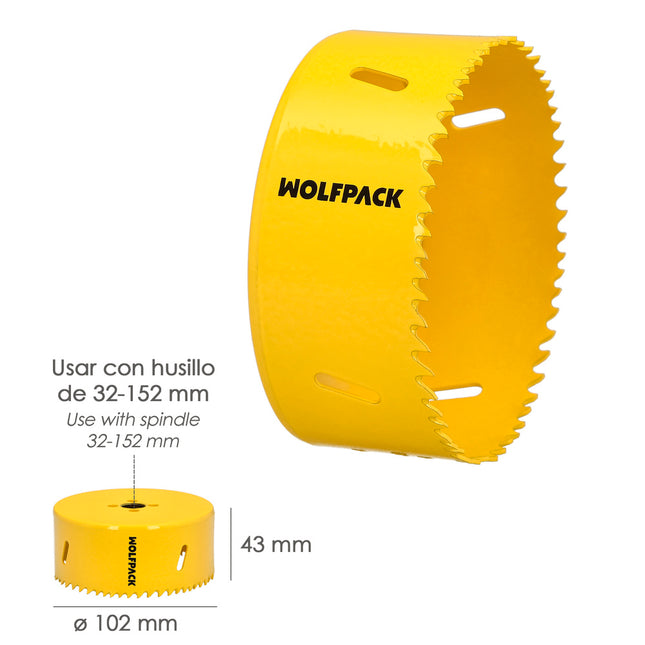 Corona sierra bimetal ø 102 mm. templado térmico, base reforzada. corona madera, broca agujeros madera, acero, hierro, plásticos