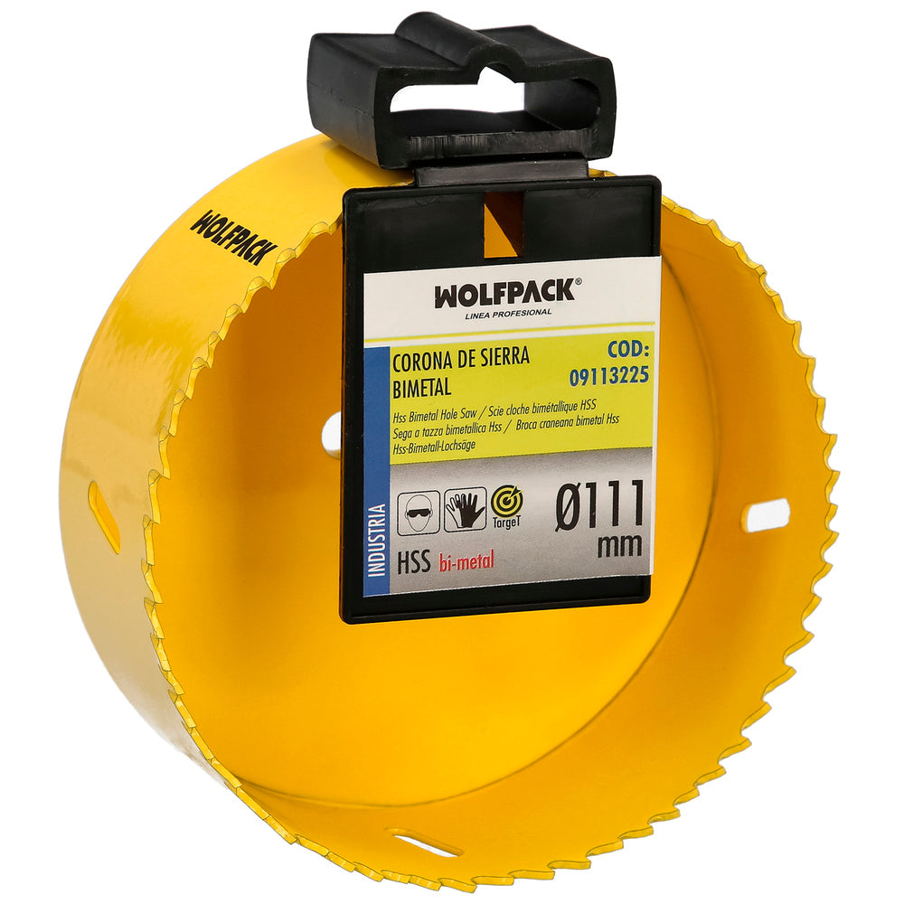 Coroa de serra bimetal ø 111 mm temperado térmico, base reforçada. Coroa madeira, broca furos madeira, aço, ferro, plásticos
