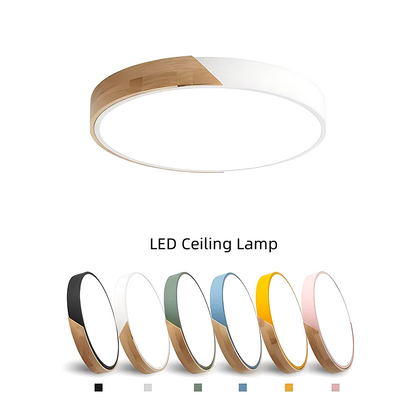 Luz de techo LED circular con detalle en madera