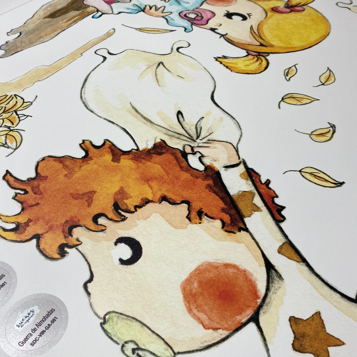 Autocolante decorativo infantil em vinil - Guerra de Almofadas para crianças