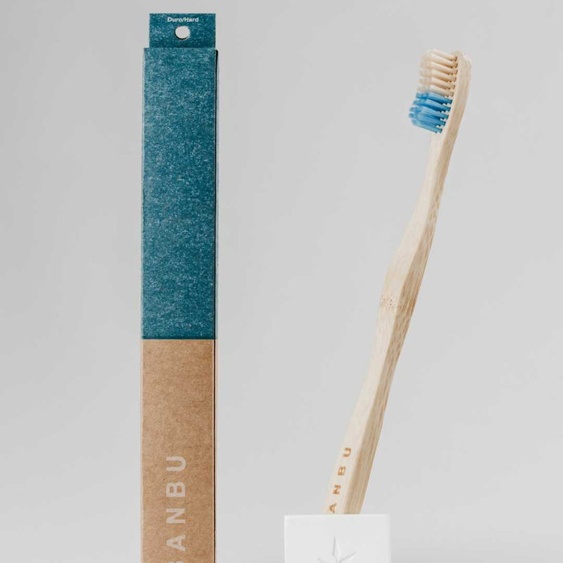 Cepillo de dientes de bambú cerdas duras azules para veganos
