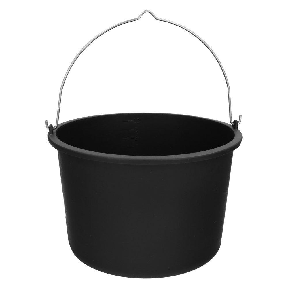 Cubo obra italiano capacidad 10 litros, con marcas medidoras, asa acero galvanizado, resistente y ligero.