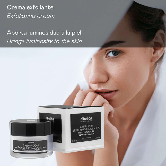 Crema facial exfoliante con AHA de origen natural suave