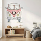 Children's decorative vinyl with a red van design, 95x95cm