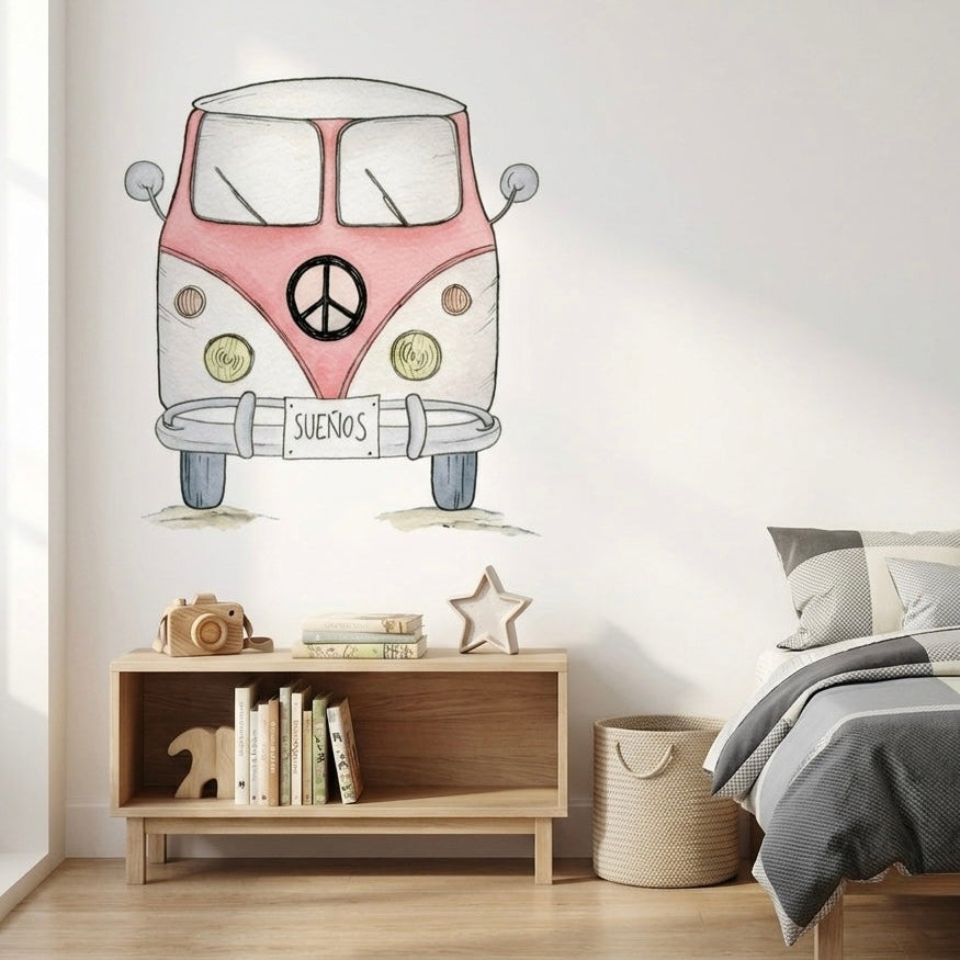 Vinilo decorativo infantil con diseño Van roja 95x95cm