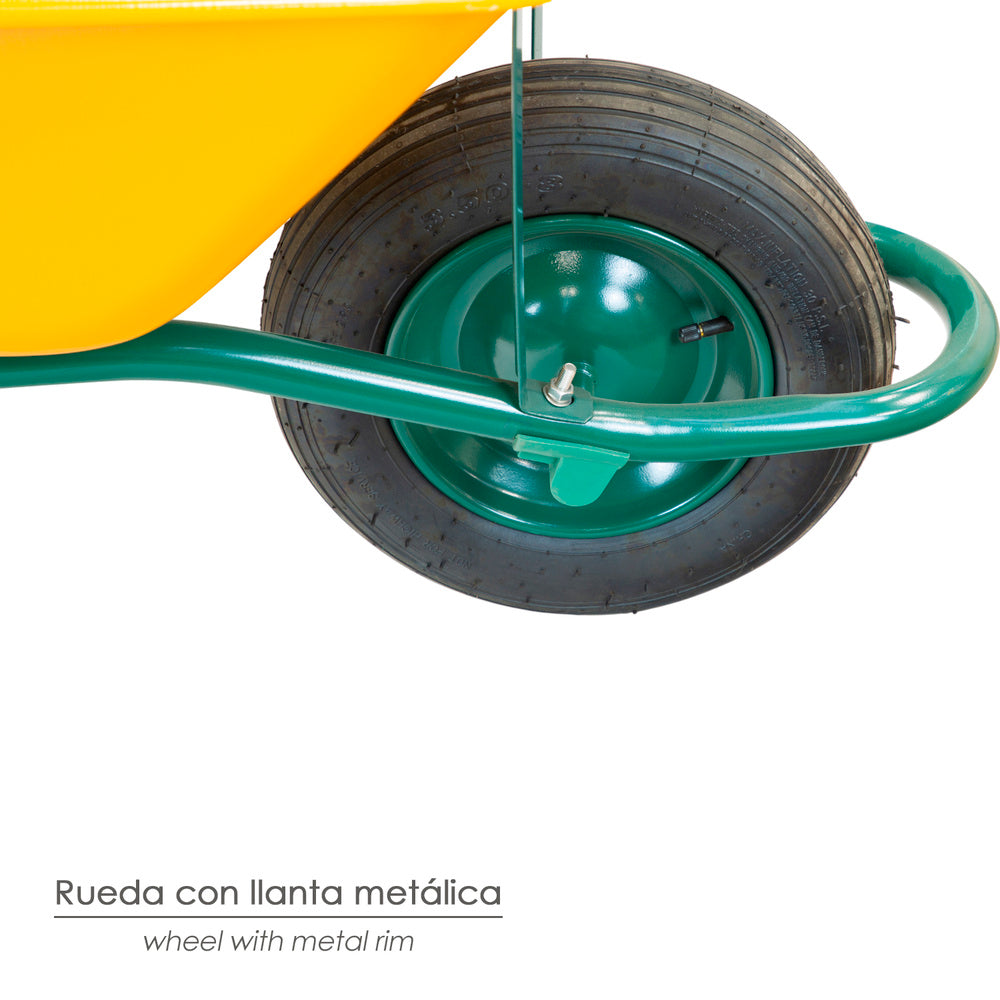 Carretilla obra amarilla metálica desmontada