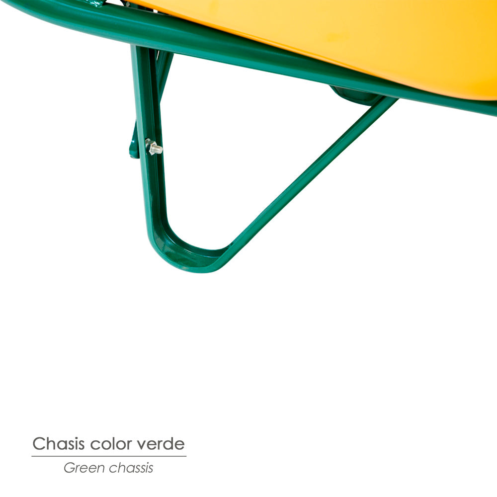 Yellow metal wheelbarrow disassembled solid wheel