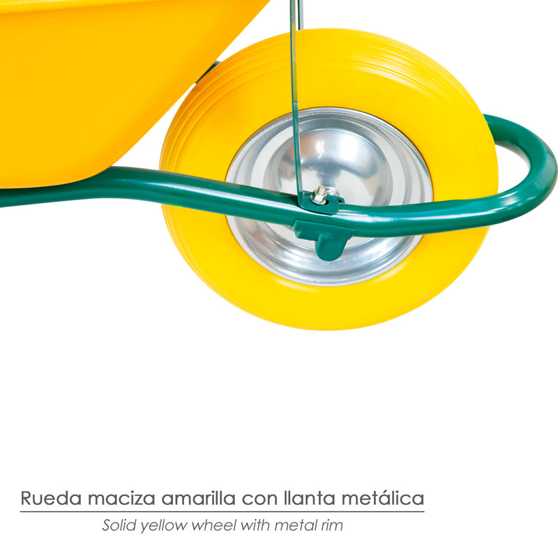 Carretilla obra amarilla metálica desmontada rueda maciza