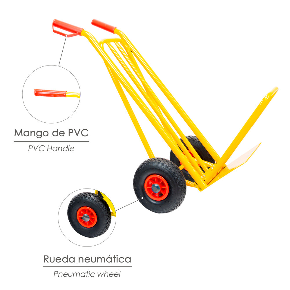 Carretilla almacén / sacos  con pala abatible ruedas neumáticas llantas de plástico
