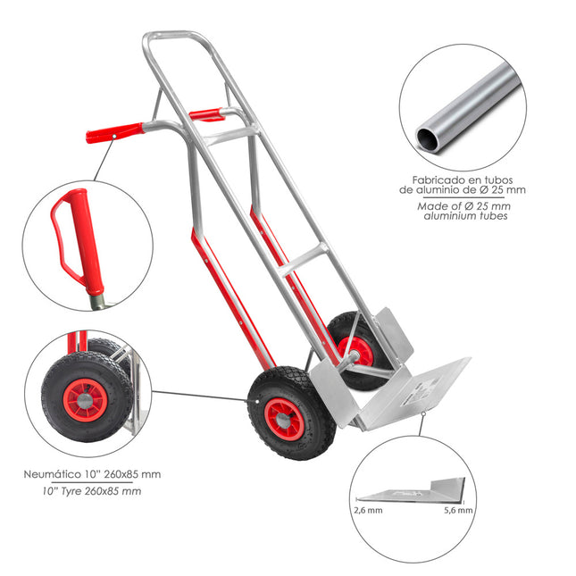 Carretilla almacen / sacos  aluminio ruedas neumáticas