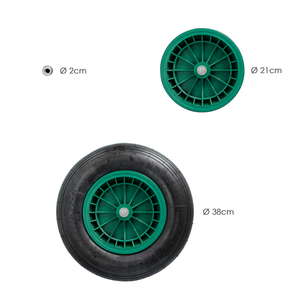 Pneumatic wheelbarrow wheel for construction/garden wheelbarrow, plastic rim, ø 20 mm axle, garden wheelbarrow wheel, greenhouse cart