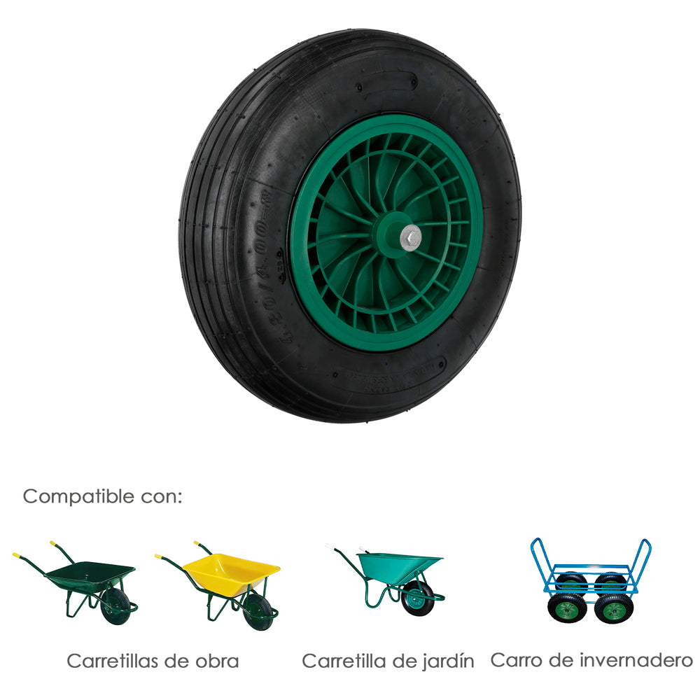 Pneumatic wheelbarrow wheel for construction/garden wheelbarrow, plastic rim, ø 20 mm axle, garden wheelbarrow wheel, greenhouse cart