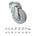 Roda industrial de borracha cinzenta de 100 mm