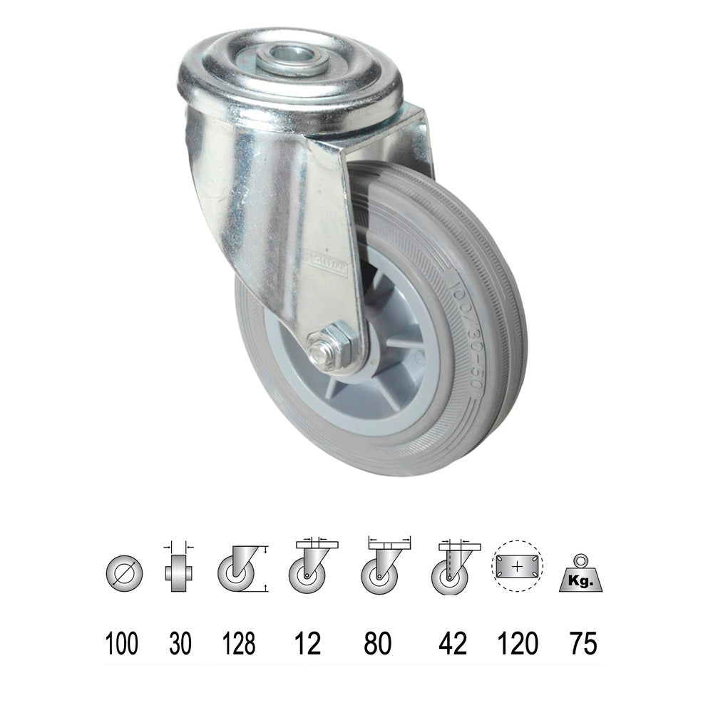 Roda industrial de borracha cinzenta de 100 mm