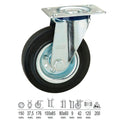 Roda industrial em borracha preta, placa ø 150 mm