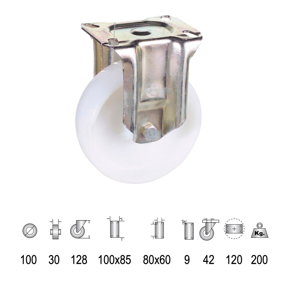 Roda industrial em nylon com placa fixa, 100 mm
