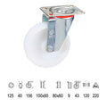 Roda industrial de nylon de 125 mm com placa
