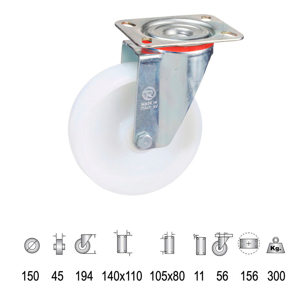 Roda industrial em nylon com placa de 150 mm