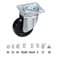 Roda doméstica em poliamida preta, placa de 60 mm