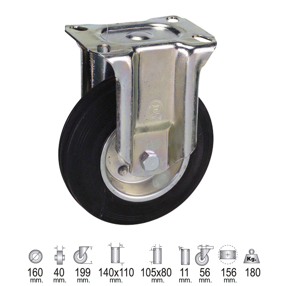 Rueda industrial goma negra fija 160 mm
