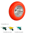 Roda para carrinho de mão/jardim, maciça, aro em aço "plus" laranja antifuro, para eixo ø 19 mm, roda ø 35 cm