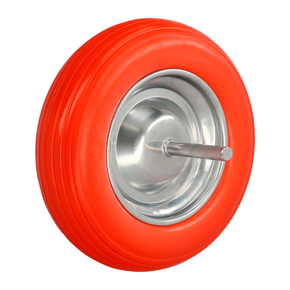 Solid wheelbarrow wheel for construction/garden, steel rim "plus" orange puncture-proof, for axle ø 19 mm, wheel ø 35 cm