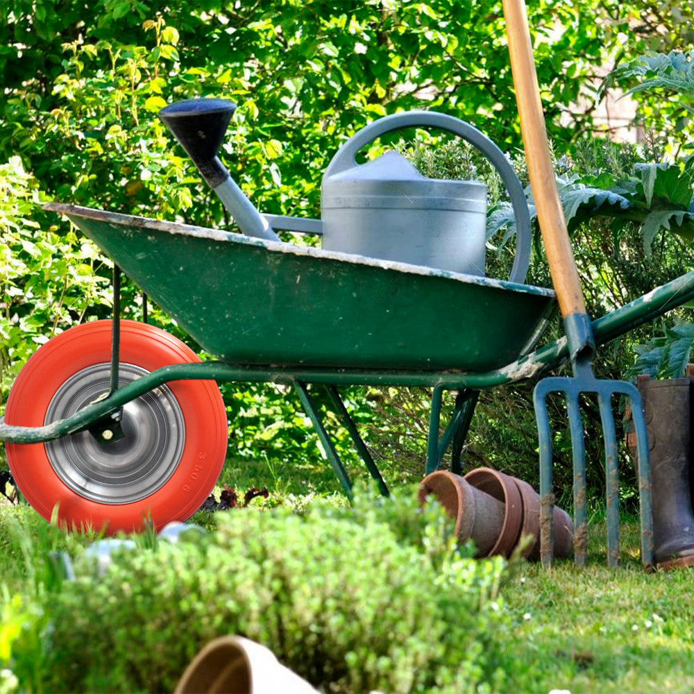 Roda para carrinho de mão/jardim, maciça, aro em aço "plus" laranja antifuro, para eixo ø 19 mm, roda ø 35 cm