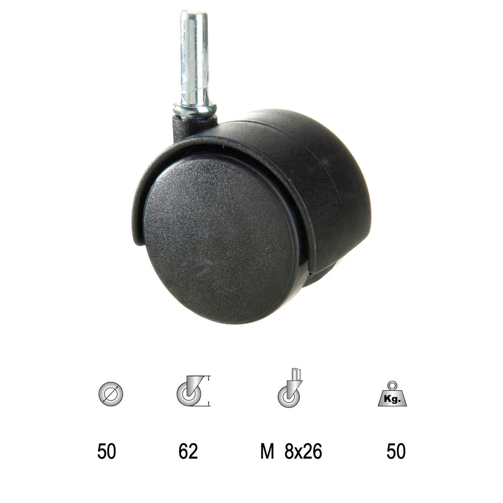 Rueda domestica nailon negro espiga   50 mm